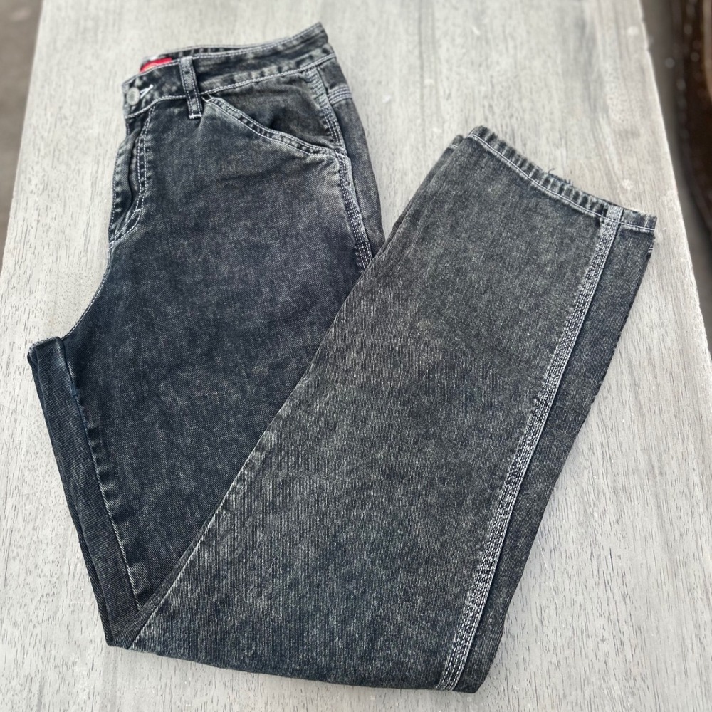 Dickies Girl Carpenter Jeans Black Acid Wash Straight Leg Utility Pants 5/27